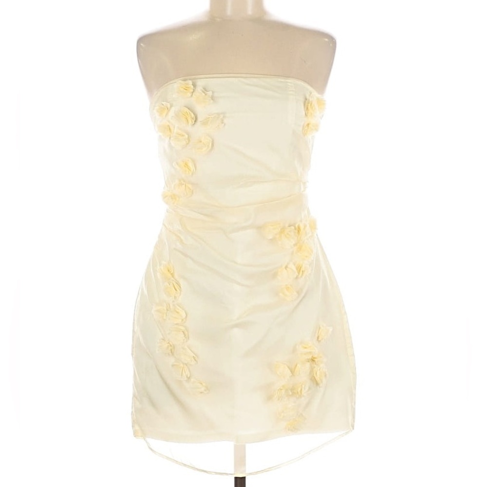 Zara Cream Strapless Dress with Floral Details